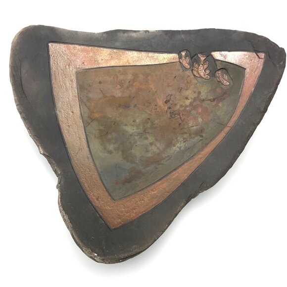 Signed Kimmberly Ioane 1992 Raku Ceramic Abstract Art Plate Wall Hanging Copper - Picture 6 of 14